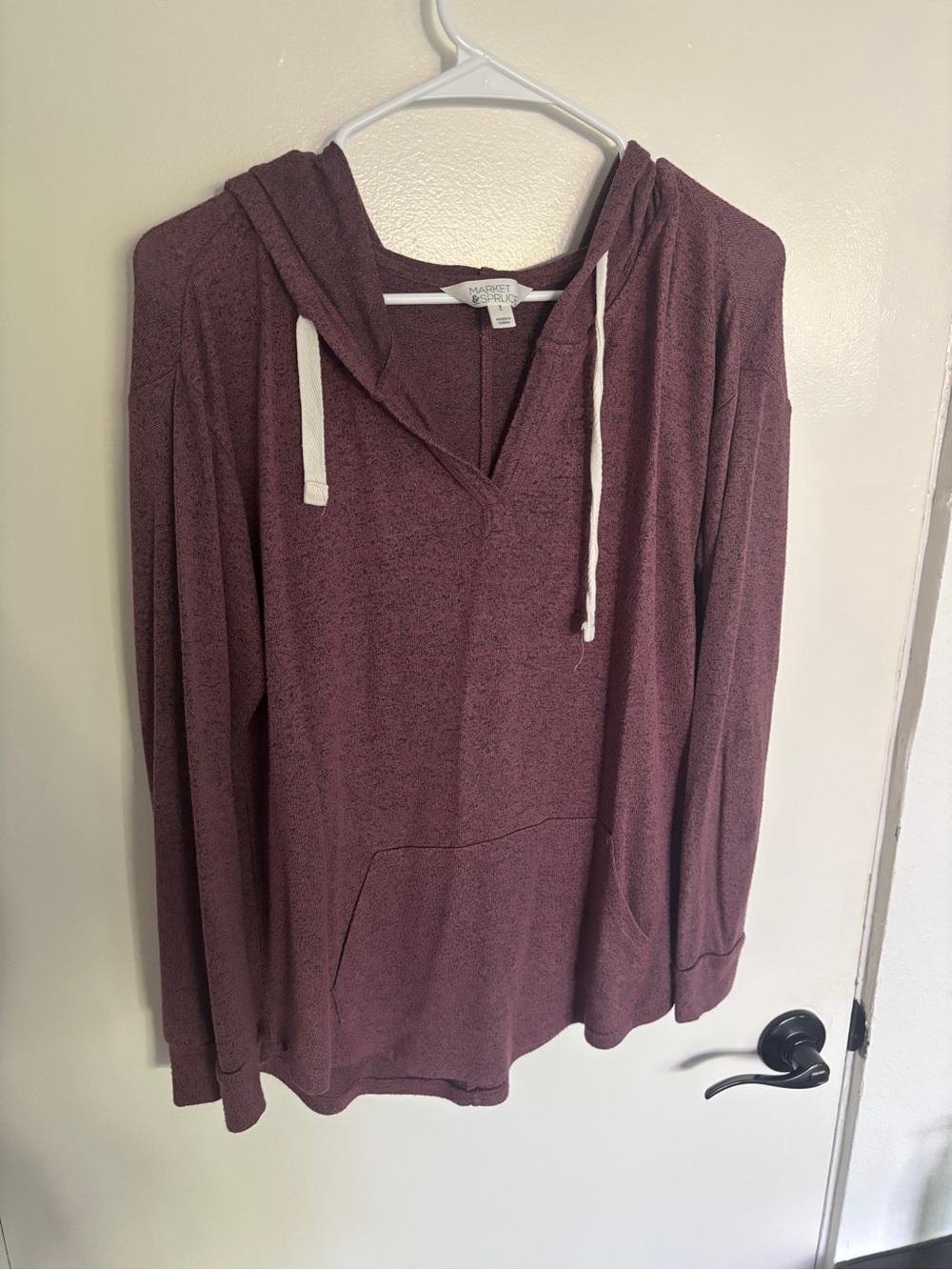 Market & Spruce Deep Plum Hooded Pullover with Drawstring